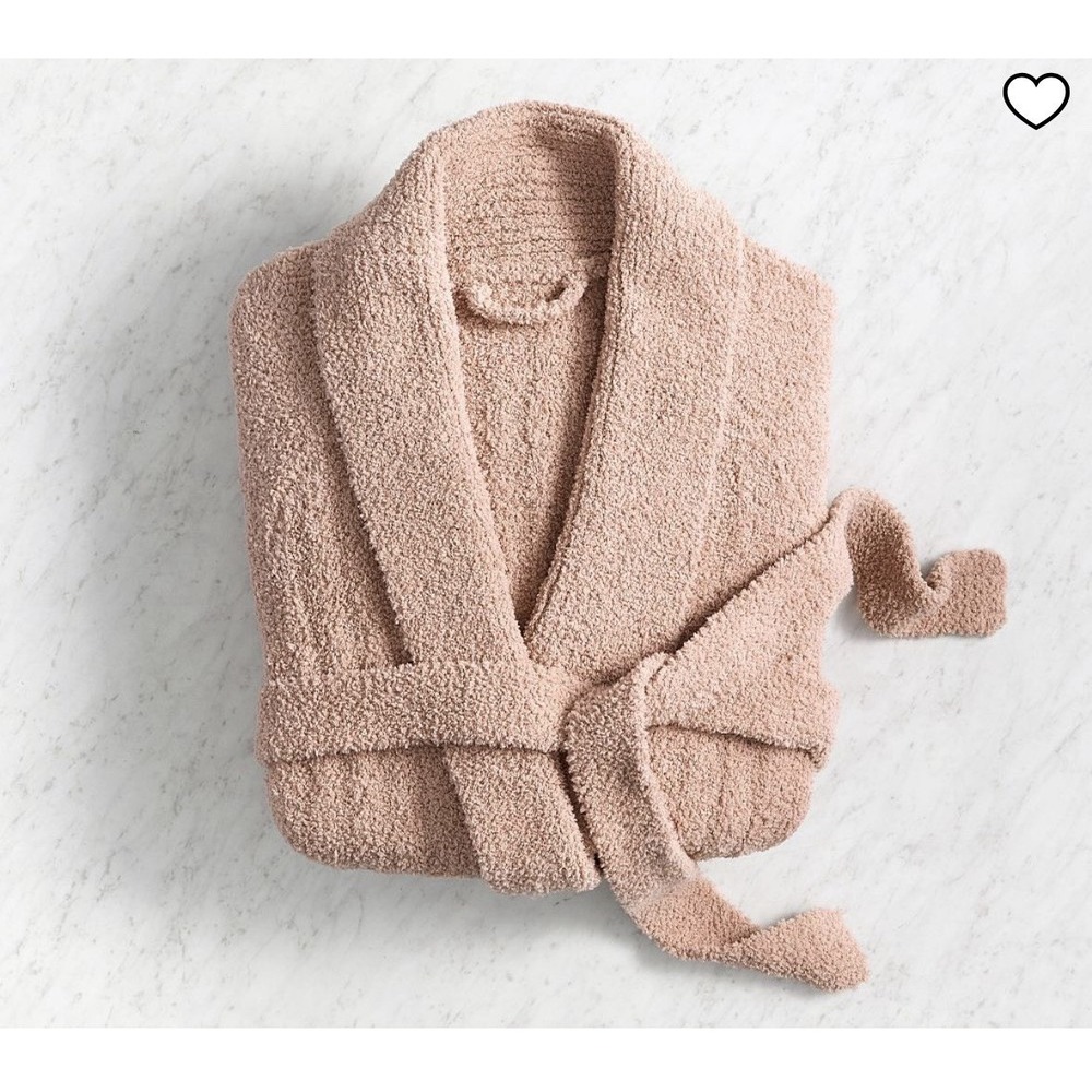 Pottery Barn PB Women's Medium Cozy Ribbed Robe Blush Plush Fleece Pockets